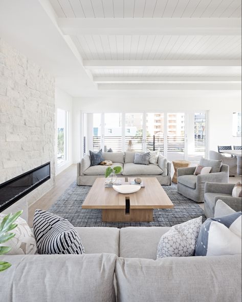 Shiplap Flat Ceiling, White Painted Beams Ceiling, White Shiplap Ceiling With Beams, White Beams Living Room, Flat Ceiling With Beams, Vaulted Ceiling Shiplap, Beach House Ceiling, Shiplap Ceiling With Beams, Ceiling Beams White