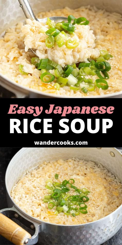 This dish is the leftovers queen! Got leftover sushi rice or hot pot stock? Then make yourself a batch of this warming Japanese rice soup. Zosui is like a super quick congee that's ready in 10 minutes. Leftover Sushi Rice, Japanese Rice Dishes, Rice Soup Recipes, Easy Japanese Recipes, Easy Asian Recipes, Easy Asian, Asian Soup, Japanese Rice, The Leftovers