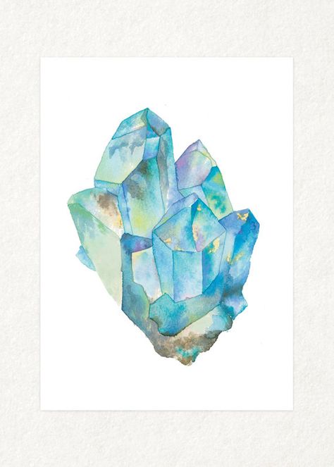 Watercolor Gem, Crystals Watercolors, Crystal Drawing, Tableau Art, Watercolor Inspiration, Crystal Art, 판타지 아트, Watercolor Art Prints, Art Watercolor