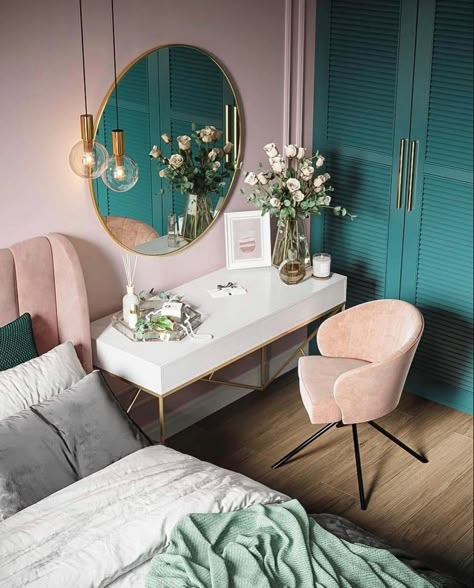 Pink Green Bedrooms, Beautiful Bedroom Colors, Bedroom Design Modern, Pastel Bedroom, Luxxu Modern Design Living, Bedroom Color Combination, Sage Green Bedroom, Art Deco Bedroom, Green Bedroom