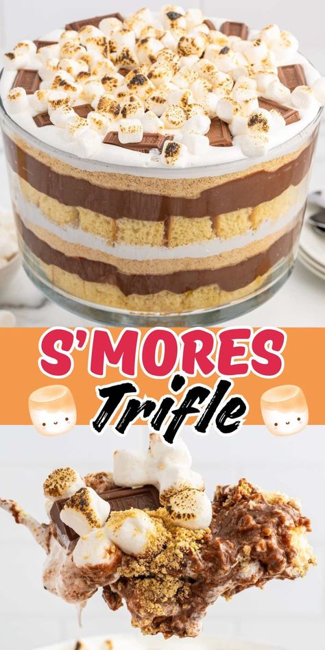 Trifle Desserts Strawberry, Smores Trifle, Easy Trifle Recipe, Marshmallow Flavors, Dessert Trifle, Graham Cracker Dessert, Trifle Recipes Easy, Trifle Bowl Recipes, Easy Trifle