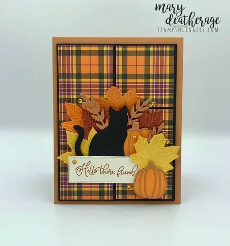 Autumn Greetings, Fall Cards Handmade, Thanksgiving Cards Handmade, Fall Greeting Cards, Carte Halloween, Halloween Cards Handmade, Pumpkin Cards, Cat Cards, Thanksgiving Cards