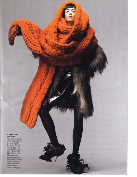 Couture Knits | Erica B.'s - D.I.Y. Style! Capitol Couture, Grace Coddington, Craig Mcdean, Big Scarf, Big Knits, Orange Scarf, Chunky Scarves, Vogue Uk, Knit Fashion