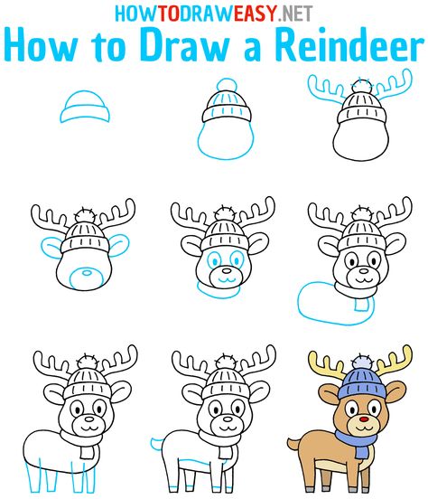 How To Draw Christmas Reindeer, How To Draw A Reindeer, Easy Reindeer Drawing, Antlers Drawing, Reindeer Drawing, How To Drow, Draw Christmas, Easy Christmas Drawings, Cartoon Deer