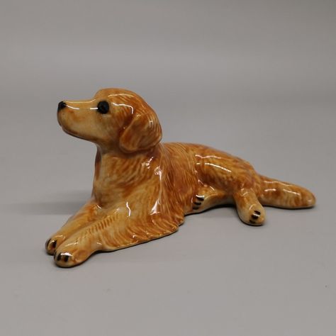 Ceramic Golden Retriever Dog Figurine, Birthday Cake Decoration, Miniature Doll, Birthday Gift - Etsy Ceramic Golden Retriever, Golden Retriever Sculpture, Clay Dog Figurine, Dog Ceramic Ideas, Clay Golden Retriever, Golden Retriever Decor, Ceramic Miniatures, Pottery Dog, Clay Dog