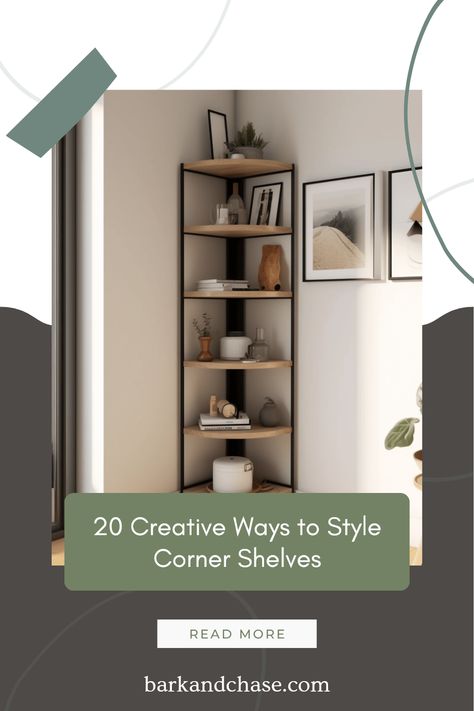 Discover 20 creative ideas to beautifully style corner shelves, from floral arrangements to books and artwork. Perfect for maximizing verticle space and enhancing your home decor. Corner Bedroom Bookshelves, Corner Shelves Decor Ideas, Cozy Bookshelves, Decorate Corner, Corner Shelf Decor, Japandi Kitchen Design, Bedroom Bookshelves, Mini Gallery, Japandi Kitchen