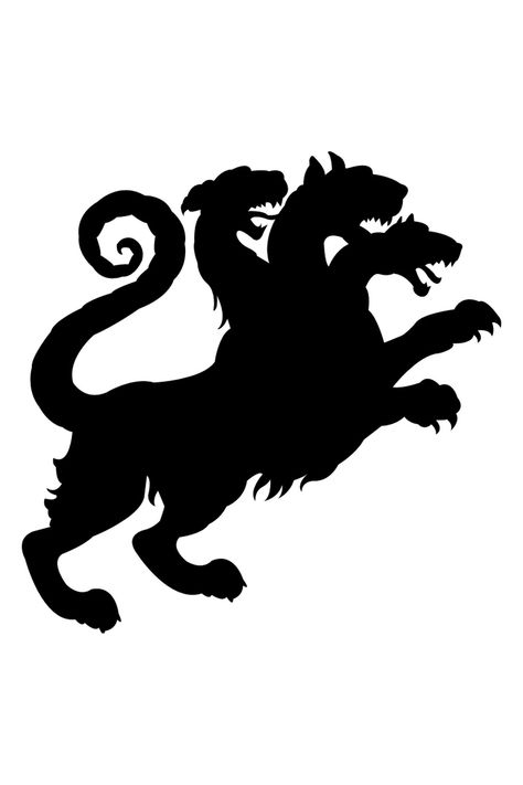 Silhouette of cerberus from greek mythology Cerberus Symbol, Rwby Symbols, Bandit Aesthetic, Greek Symbols, Amy Jackson, Pattern Ideas, Mascot Design, Embroidery Craft, Greek Gods