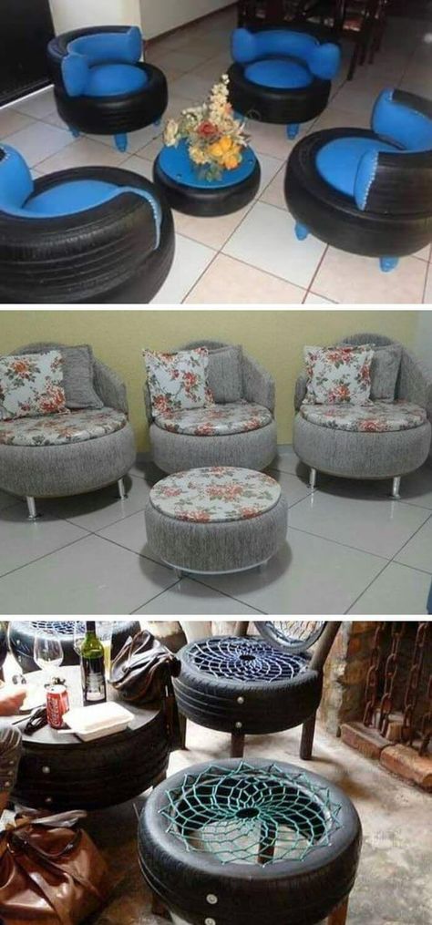 15 DIY Recycled Old Tire Furniture Ideas - Home and Garden Digest Tire Table, Tire Craft, Tire Furniture, Tire Art, Homemade Tables, Tyres Recycle, Diy End Tables, Diy Sofa Table, Diy Patio Furniture Cheap