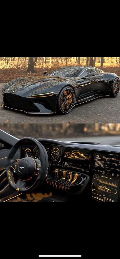 Black And Gold Car, Gold Car, Custom Car, Aston Martin, Lamborghini, Aura, Vehicles, Gold, Black