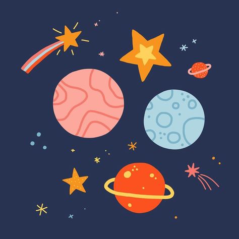 Space Station Illustration, Space Wall Painting, Outer Space Illustration, Planets Illustration, Universe Illustration, Space Graphics, Book Space, Space Stickers, Space Map