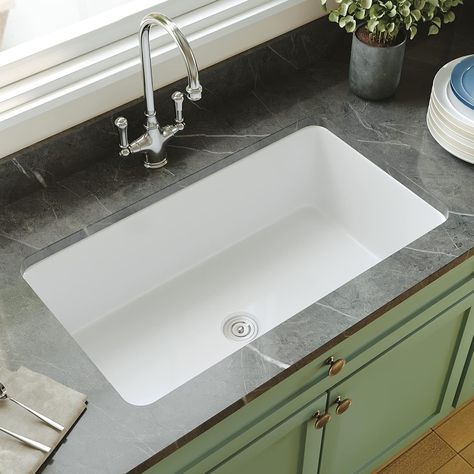 Amazon.com: Undermount Kitchen Sink, DeerValley DV-1K513 Glen 32" L x 20" W Single Bowl Kitchen Sink Fireclay Undermount Sink with Sink Grid and Basket Strainer : Everything Else Ledge Kitchen Sinks, Deep Sink Kitchen, Single Sink Kitchen, Quartz Sink, Fireclay Farmhouse Sink, Drop In Kitchen Sink, White Kitchen Sink, Kitchen Sink Design, Sink Grid