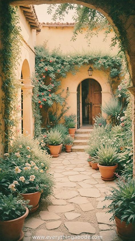 Mediterranean Garden Ideas: Crafting Your Own Outdoor Sanctuary Mediterrean Garden Outdoor Spaces, Meditarian Garden, Mediterranean Garden Design Tuscan Style, Mediterranean Courtyard Garden, European Backyard Ideas, Small Mediterranean Garden, Italian Courtyard Garden, Fall Landscape Ideas, Spanish Garden Ideas