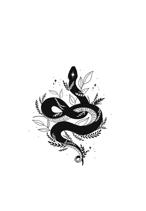 Blacked Out Snake Tattoo, Mystic Snake Tattoo, Auryn Tattoo, Tattoo Ideas For Friends, Kundalini Tattoo, Inspiration Stickers, Athena Tattoo, Small Illustrations, Animals Tattoos