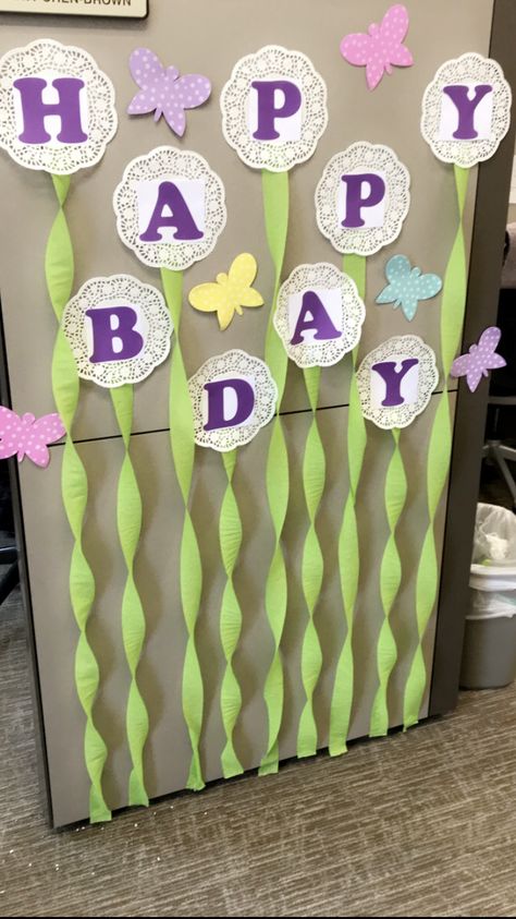 Spring Time Easter Birthday cubicle office decoration Cubicle Birthday Decorations, Birthday Door Decorations, Office Birthday Decorations, Cubicle Office, Birthday Door, Cubicle Decor Office, Birthday Room Decorations, Happy Birthday Cards Printable, Simple Birthday Decorations