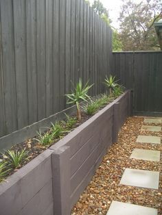 Home - Backyard - Retaining Wall on Pinterest | Retaining Walls ... Backyard Planting, Landscape Design Melbourne, Sleeper Wall, Wood Retaining Wall, Landscaping Along Fence, Lawn Ideas, Yard Deck, Landscape Steps, Landscape Timbers