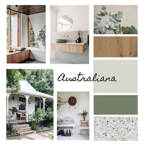 Metricon Homes, VIC 'Pure Australiana Native' flatlay | COLORBOND® steel Modern Australiana Decor, Australian Native Interior Design, Contemporary Australian Interiors, Australiana Colour Palette, Australian Farmhouse Interior, Australiana Decor Home, Australian Colour Palette, Australiana Bedroom, Country Home Australian