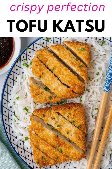 This Crispy Tofu Katsu will make everyone love tofu! With simple steps, you'll have the perfect katsu that's crispy on the outside and soft in the middle. Pan fry, deep fry or even use your air fryer Basic Meal Prep, All Natural Diet, Tofu Katsu, Dinner Dessert Ideas, Katsu Recipes, Recipes For School, Vegan Meat Recipe, Tofu Recipes Easy, Quick And Easy Food