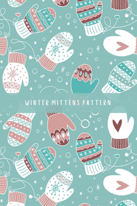 Cozy Winter Mittens Pattern Collection Mitten Art, Winter Motifs, Dark Green Pattern, Christmas Mittens, Winter Patterns, Fabric Home Decor, Watercolor Winter, Sweater Mittens, Nordic Print