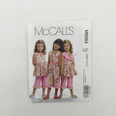 McCall's 6064 (2010) Bolero, Dress, Jumpsuit, and Pants - Size 2-5 - Uncut Sewing Pattern Style Sewing Patterns, Bolero Dress, Dress Jumpsuit, Sewing Patterns Girls, Pants Sewing Pattern, Mccalls Sewing Patterns, Miss Dress, Mccalls Patterns, Girls Wardrobe