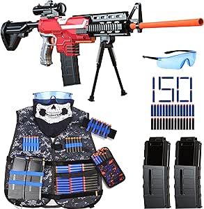 Vioofun Toy Gun for Nerf Guns Bullets Automatic Sniper Rifle -3 Modes Toy Foam Blasters with Tactical Vest, Bipod, 2 Clips and 150 Darts, Electric Toys for Adults Boys Age 8-12 Gifts for Birthday Xmas Nerf Accessories, Football Drawing, Nerf Toys, Cool Kids Rooms, Gifts For Birthday, Tactical Vest, Cool Items, Toys For Boys, Kids Boys