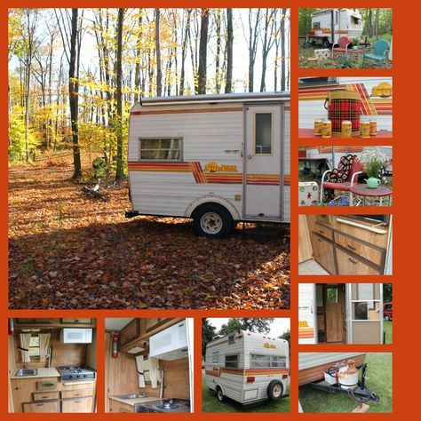 This is our little Sunline Camper.  Originally designed to "sleep 5"... maybe with 2 on the floor and one standing up in the bathroom.  S... Reno Camper, Renovation Camper, Vintage Camper Redo, Camper Redo, Retro Trailer, Camper Reno, Tiny House Exterior, Tiny Camper, Vintage Caravan