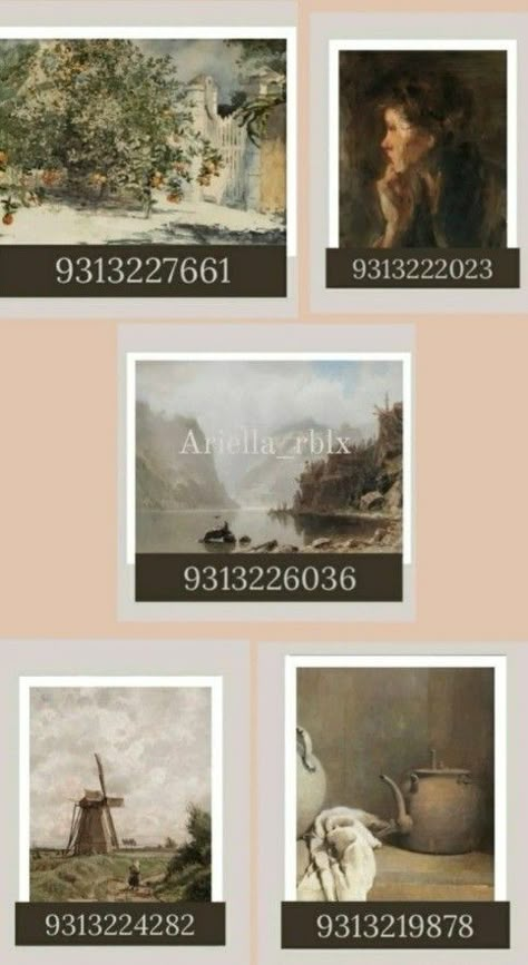 Painting Decals Bloxburg, Bloxburg Victorian House, Painting Decals, Academia House, Dark Academia Posters, Fancy Painting, Farmhouse Decals, Decals Bloxburg, Bloxburg Decals Codes Aesthetic