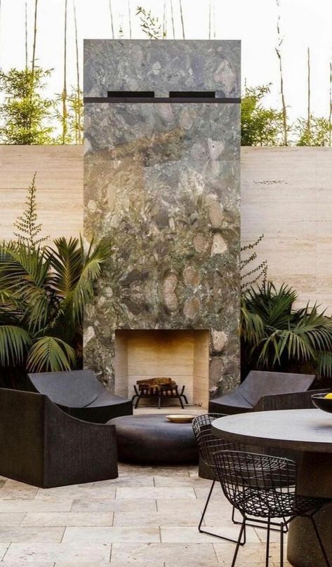 Poolside Fireplace, Terrace Fireplace, Garden Fireplace, Contemporary Outdoor Lighting, Fixer Upper Home, Contemporary Outdoor Furniture, Wall Fires, Modern Outdoor Spaces, Outdoor Patio Designs