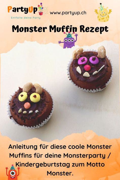 Anleitung Monster Muffin für die Monsterparty zum Kindergeburtstag mit dem Motto Monster oder für den Grüffelo Geburtstag, Geburtstagsznüni, Znüni für den Geburtstag für die Schule, Kita oder Kindergarten Muffin Monster, Monster Muffins, Birthday Kids, Monster Party, Kids Birthday, Kindergarten, Muffins, Food And Drink, Birthday Cake