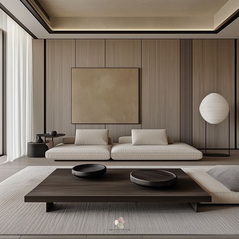 “Serene modernism” This Japandi design embodies a perfect fusion of Japanese minimalism and Scandinavian functionality, showcasing a serene and balanced aesthetic. The use of natural materials, such as light wood and soft fabrics, along with clean, geometric lines, creates a harmonious atmosphere. The neutral palette of soft beiges and earthy tones, combined with low-profile furniture, enhances the sense of calm and tranquility. Subtle textures and carefully chosen decor elements add depth a... Japandi Texture, Modern Interior Aesthetic, Japandi Style Home, Japandi House, Balanced Aesthetic, Chinese Style Interior, Japanese Homes, Japandi Home Decor, Neutral Interior Design