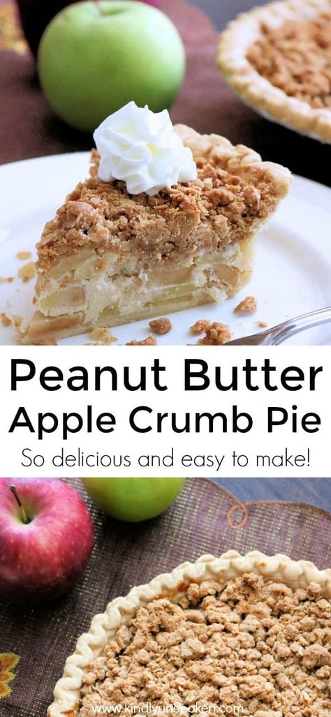 Looking for the best apple crumb pie recipe? This easy homemade Peanut Butter Crumb Apple Pie is made with granny smith apples, red gala apples, and a peanut butter and oats crumble topping for the best peanut butter apple pie you'll ever eat! #applepie #applepierecipe #applecrumbpie #crumbapplepie #peanutbutterapplepie Crumb Apple Pie, Apple Crumb Pie Recipe, Peanut Butter And Oats, Healthy Apple Desserts, Peanut Butter Apple, Oat Crumble Topping, Apple Crumb Pie, Crumb Pie, Apple Cinnamon Bread