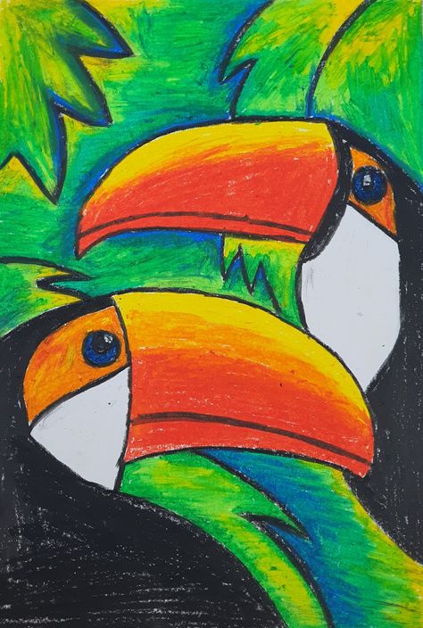 #toucan #coloring #drawing Toucan Art For Kids, Parrots Drawing, Toucan Drawing, Cute Animal Doodles, Toucan Painting, Parrot Craft, Pastel Drawings Easy, Fauvism Art, Toucan Art