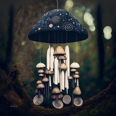 Mushroom Resin, Black Mushroom, Mushroom Crafts, Witchy Crafts, Mushroom Decor, Bohol, Mushroom Art, Nature Crafts, Wind Chime