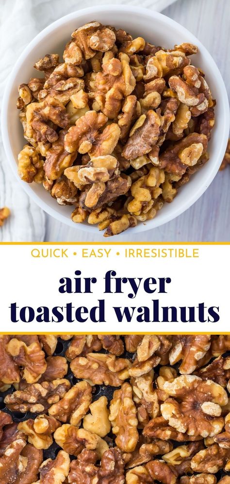 Craving a quick and healthy snack? Look no further than these delicious Air Fryer Roasted Walnuts! Bursting with flavor and loaded with antioxidants, these nuts are a nutritious option to satisfy your cravings. Enjoy them as a standalone snack or add them to your favorite recipes for an extra dose of crunch and richness. Roasted Walnuts Recipe, Glazed Nuts Recipe, Roasted Nuts Recipe, Air Fryer Recipes Keto, Walnuts Recipe, Whole30 Diet, Vegan Keto Recipes, Walnut Recipes, Roasted Walnuts