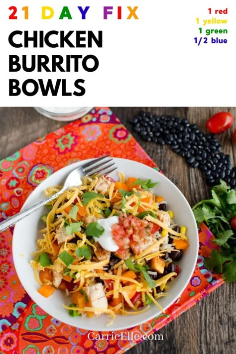 Bowl Chicken, Chicken Burrito Bowls, Beachbody 21 Day Fix, Fixate Recipes, 21 Day Fix Diet, 21 Day Fix Meal Plan, Beachbody Recipes, Chicken Burrito, Weight Watchers Chicken