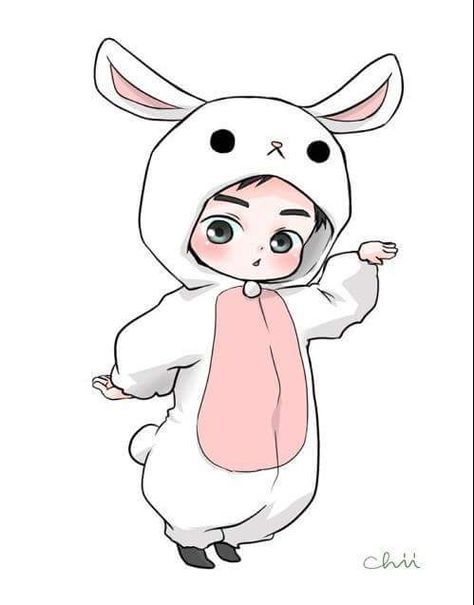 Suho the Adorable Bunny Exo Cartoon, Exo Chibi Fanart, Exo Anime, Exo Stickers, Exo Chibi, Exo Art, Exo Fan Art, Exo Fanart, Exo Kyungsoo