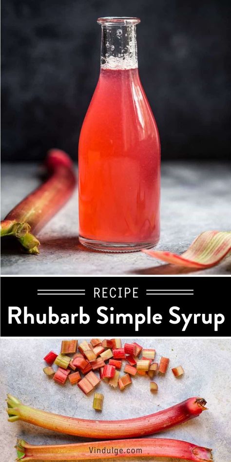 Rhubarb Simple Syrup is a fruity flavored liquid sweetener you can add to your favorite summertime drink or cocktail to add a punch of tartness and a beautiful pink hue. You can also use this simple syrup in sweet tea, on top of ice cream, pancakes, or in an afternoon aperitif. Rhubarb Syrup Recipe, Rhubarb Soda, Simple Syrup For Cocktails, Rhubarb Simple Syrup, Syrup For Cocktails, Light Summer Desserts, Spring Drinks, Freeze Rhubarb, Lemonade Iced Tea