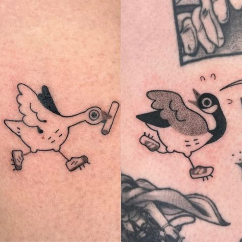 Adela (@shlorp.tats) • Instagram photos and videos Brail Tattoo, Trip Tattoo, Coyote Tattoo, Goose Tattoo, Print Making Designs, Pair Tattoos, Rat Tattoo, Matching Friend Tattoos, Funky Tattoos