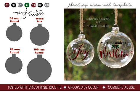 Floating Ornaments Diy, Cricut Ornaments, Floating Ornaments, Christmas Ornament Template, Inkscape Tutorials, Ornament Template, Clear Ornaments, Crafts With Pictures, Cameo Projects