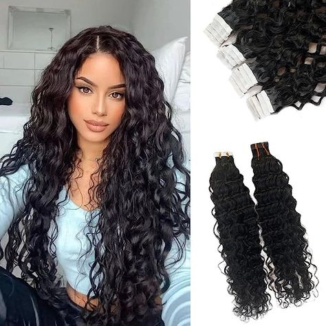 Skin Weft Tape in Extensions for Black Women 18inch 20pcs 50g Natural Black Wavy Real Human Hair Extensions Extensions For Black Women, Affordable Human Hair Wigs, Wavy Hair Extensions, Black Hair Extensions, Real Human Hair Extensions, Hair Tape, Tape In Extensions, Remy Human Hair Extensions, 100 Remy Human Hair