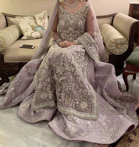 Lilac Desi Dress, Purple Pakistani Wedding Dress, Pakistani Bridal Wear Nikah, Desi Engagement Outfit, Valima Bridal Dress Pakistan, Walima Dress, Desi Wedding Dresses, Nikkah Dress, Asian Bridal Dresses