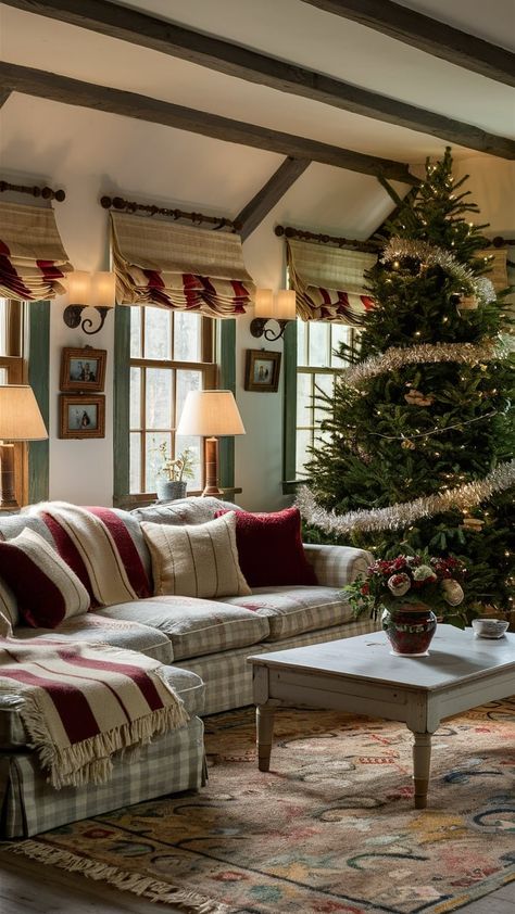 17 Christmas Decor Ideas for a Cozy Cottage Living Room — Coastal Cottage by Celeste English Cottage Christmas, Christmas Cottage Decor, Cozy Cottage Living Room, The Holiday Cottage, Dreamy Christmas, Living Room Coastal, Cottage Interior Design, Rustic Ladder, Cottage Retreat