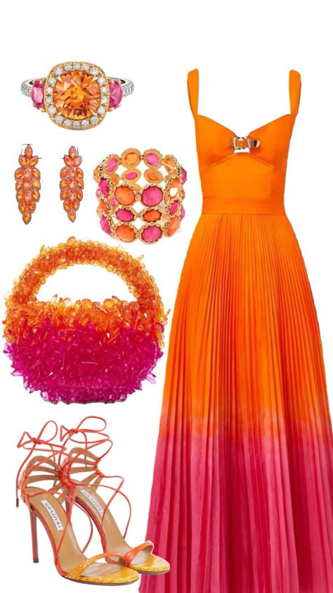 Orange pink summer ball outfit Ball Outfit, Summer Ball, Modesty Outfits, Orange Outfit, Looks Party, Event Outfit, Pink Summer, Dressy Outfits, Look Vintage