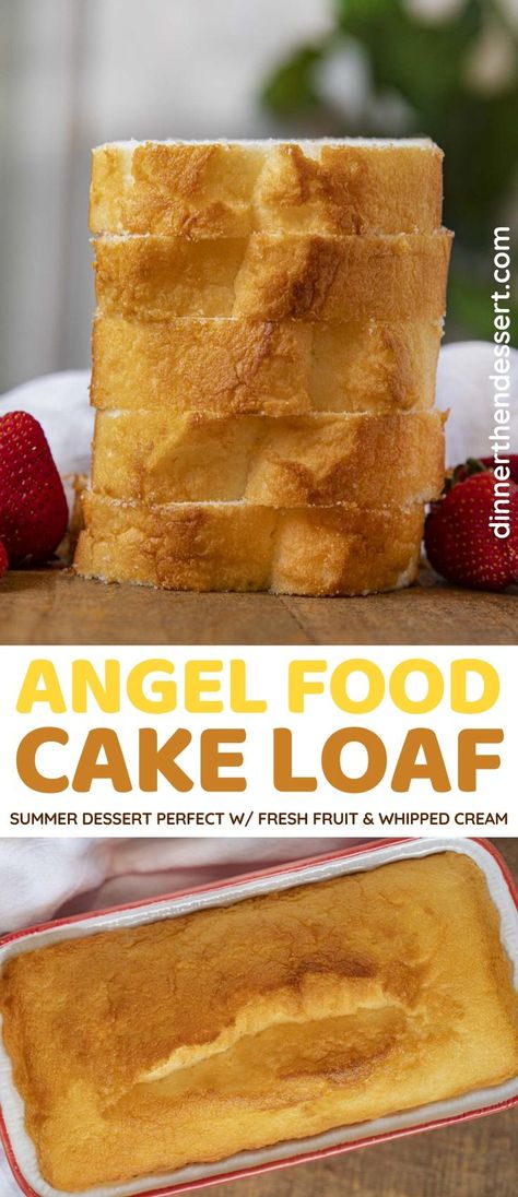 Homemade Angel Food Cake Easy, Homemade Angle Food Cake Recipes, Angel Bread Recipes, Angel Food Cake In Loaf Pan, Angel Food Cake Recipes Loaf Pan, Angel Food Cake Loaf Pan, Angel Food Recipes, Loaf Pan Meals, Best Angel Food Cake Recipe