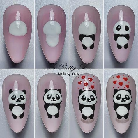 Kelly Scothorn | Cute Panda 🐼 💕 How cute is this step by step? All created using a very tiny detailer brush and dotting tool. If you love cute character… | Instagram Character Instagram, Panda Nail Art, Character Nail Art, Beginner Nail Designs, Kids Nail Designs, Animal Nail Art, Animal Nails, Cute Character, Dotting Tool