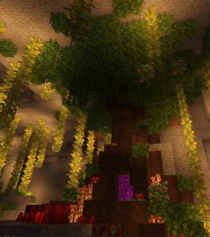 Minecraft Tree Nether Portal, Tree Nether Portal, Minecraft Cave Base Ideas, Tree Portal, Minecraft Cave, Mountain Cave, Minecraft Underground, Minecraft Tree, Nether Portal