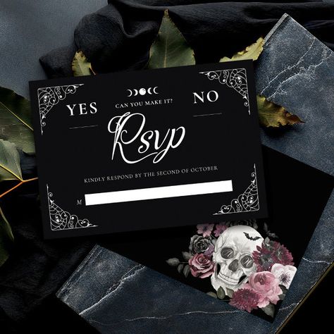 Gothic Halloween Wedding Spirit Board Black RSVP Card Wedding Get Ready, Dark Romantic Wedding, Gothic Wedding Theme, Gothic Theme, Dark Wedding Theme, Floral Halloween, Gothic Themes, Halloween Themed Wedding, Spirit Board