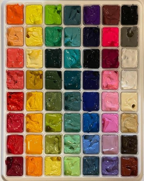 Gouache Paint Palette, Aesthetic Paint Swatches, Gouache Color Palette, Gouache Palette, Gouache Paint Set, Gouache Color, Art Supplies Storage, Art Studio Design, Art Studio Room