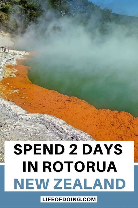 Want to visit Rotorua, New Zealand? Read more on how to spend 2 days in Rotorua. Go on adventures, hike mountains, and see lots of bubbly geothermal springs and hot springs. Rotorua itinerary | Rotorua in 2 days itinerary | Things to do in Rotorua New Zealand | What to do in Rotorua | Where to go in Rotorua | Places to visit in Rotorua NZ | Rotorua New Zealand photography #LifeOfDoing Road Trip New Zealand, New Zealand Photography, Nz South Island, Tauranga New Zealand, New Zealand Beach, New Zealand Itinerary, Rotorua New Zealand, North Island New Zealand, New Zealand Adventure