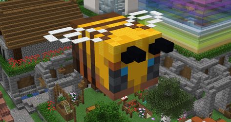 Giant Bee I build on a server (schematic in comment) : Minecraft Minecraft Museum, Minecraft Concept, Minecraft V, Minecraft Bee, Minecraft Statues, Games Aesthetic, Bee Stuff, Minecraft Cottage, Banana Art