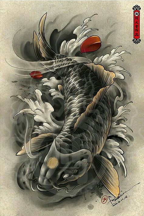 Monster koi Pez Koi Tattoo, Dragon Koi Tattoo Design, Tato Irezumi, Koi Dragon Tattoo, Karp Koi, Carp Tattoo, Japanese Koi Fish Tattoo, Koi Tattoo Sleeve, Koi Dragon